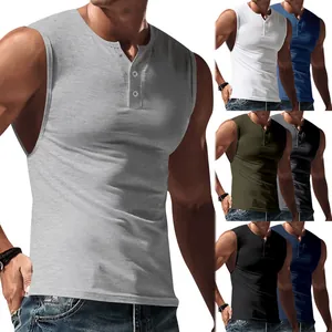 Herren Slim Fit Henley Tanktop Ärmellose Sportlich Lässig Weste Polyester Knopfleiste Muskel Workout Unterhemd