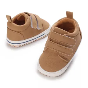 Classic khaki canvas baby sneakers with double velcro straps for infants 0-1 year