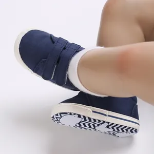 Detailed view of navy blue baby walking shoes with non-slip soft soles