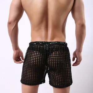 Detailansicht der schwarzen Netz-Shorts für Herren als Loungewear