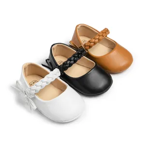 Babyschuhe für Mädchen mit Schleife und Flechtriemen in Weiß Schwarz und Braun