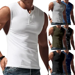 Schmal geschnittenes ärmelloses Henley-Tanktop für Herren in verschiedenen Farben