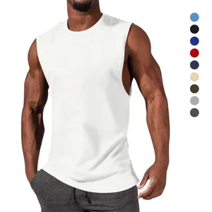 Men's muscle sleeveless tank top for fitness and casual wear in solid white color