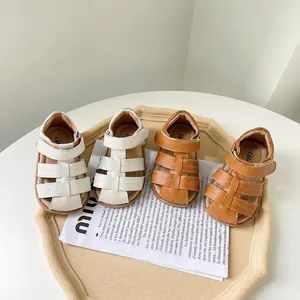 Sandales Romaines pour Petites Filles Été Cuir de Vache Semelle Souple Chaussures de Marche Enfants Sandales de Plage Décontractées