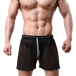 Sexy schwarze Herren Netzshorts mit Mesh-Design und verstellbarem Kordelzug am elastischen Bund