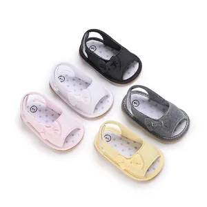 Süße Baby-Sandalen mit Schleife, atmungsaktives Mesh, weiche Anti-Rutsch-Sohle, bunt.