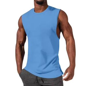 Men's solid light blue sleeveless athletic muscle fit tank top for sports and gym wear