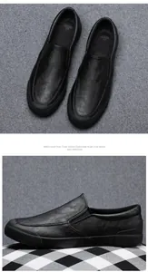 Detailed side view of classic black men's leather loafers with comfortable slip-on design