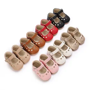 Baby Girls Mary Jane Heart Hollow-out Prewalker Shoes Soft Sole Non-slip Infant Toddler Princess Sandals First Walkers