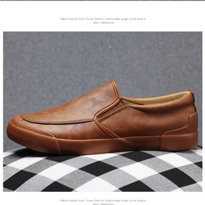 Classic brown leather loafers for men with soft rubber sole side view product detail