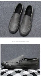 Side profile detail of grey men's slip-on loafers with soft sole design
