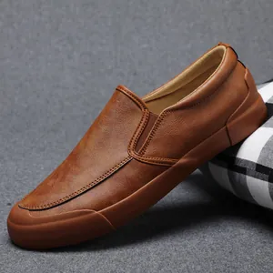 Classic brown leather men's slip-on loafers for business and casual wear
