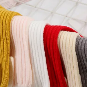 Macro view of colorful ribbed knit baby socks showcasing soft texture and various colors