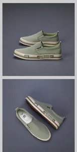 Detailed multi-angle views of men's casual green breathable canvas slip-on loafers