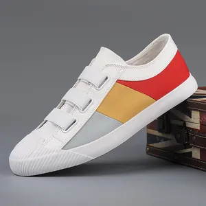 Men's trendy color-block low-top canvas shoes with stylish three-strap velcro closure