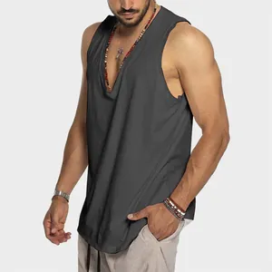 Comfortable men's loose cotton tank top in charcoal grey for summer leisure wear.