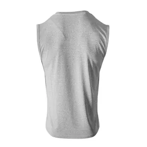 Back view of a grey sleeveless sports tank top in solid color minimalist design