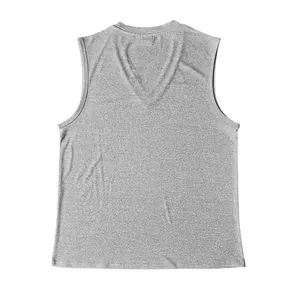 Close-up detail of grey men's breathable cotton tank top showing fabric texture