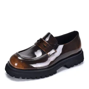Heren Eerste Laag Runderleer Loafers met Plateauzool Koreaanse Stijl Glansleer Instappers Comfortabel Ademend Zakelijk