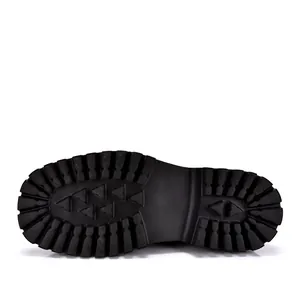 Macro view of durable black rubber lug sole with non-slip pattern for men's derby shoes