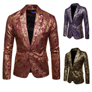 Giacca da Uomo di Lusso Lucida con Stampa a Caldo Oro Blazer Paisley Floreale Top per Matrimonio Festa Palcoscenico Performance Tuxedo