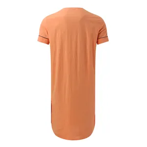 Rear view of a men's orange short-sleeved cotton sleep robe with side slits detail