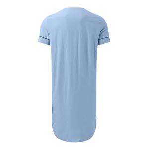 Full rear view showing the cut and texture of a light blue men's short sleeve robe