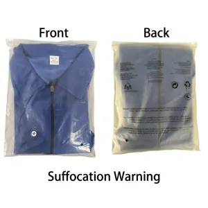 Detailed front and back views of men's blue waffle knit zip-up jacket in poly bag.