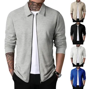 Gilet zippé décontracté en maille gaufrée pour hommes avec col à revers en 5 couleurs
