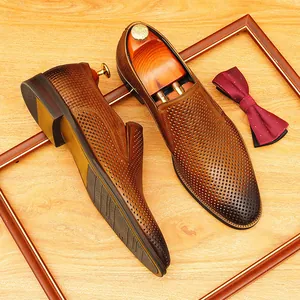 Mocassins en Cuir Véritable pour Hommes Ajourés Respirants Business Décontractés Chaussures de Soirée pour Bureau Mariage