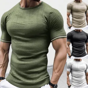 Men's Summer Muscle Fit Knit T-Shirt Slim Fit Textured Short Sleeve Crew Neck Casual Fashion Knitted Top