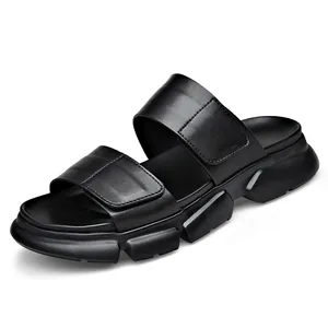 Sandales décontractées noires à semelle épaisse pour hommes, mode d'été et de plage