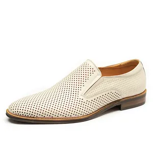 Mocassins en cuir véritable perforé pour hommes, chaussures de ville élégantes à enfiler