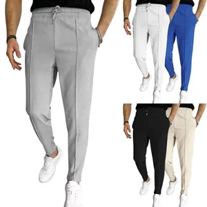 Men Waffle Knit Casual Pants Drawstring Sports Sweatpants Breathable Straight Leg Bottom Urban Fashion Summer Trousers