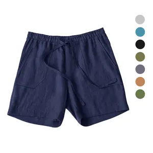 Navyblaue Leinen-Shorts für Herren mit Kordelzug und diversen Farbmustern
