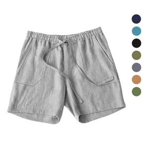 Herren Sommer Leinenmischung Shorts Kordelzug Elastischer Bund Einfarbig Atmungsaktiv Strand Lässig Shorts Herren Bekleidung