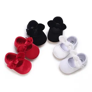 Baby Girls Bow Princess Baptism Shoes Soft Sole Anti-Slip Cotton Fabric Toddler Prewalker Shoes Infant Birthday Party Gift