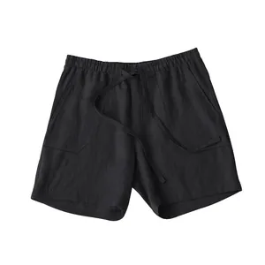 Comfortable men's summer black linen shorts with adjustable drawstring elastic waist