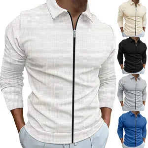 Heren Mode Wafelbreisel Jas Reverskraag Vest met Rits Casual Effen Kleur Lange Mouw Mantel Heren Bovenkleding