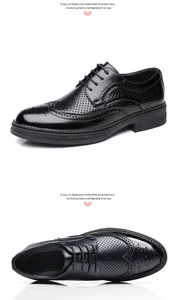 Detailansicht der schwarzen Brogue-Schuhe mit Perforationsmuster von oben und seitlich.