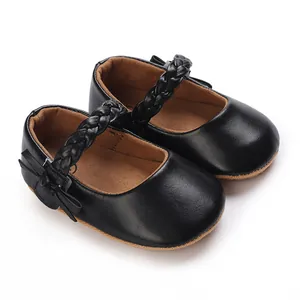 Klassische schwarze Baby Mädchen Mary Jane Lauflernschuhe mit geflochtenem Riemen