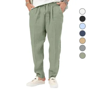 Lockere Leinenhose für Herren in Salbeigrün mit verschiedenen Farboptionen für den Sommer.