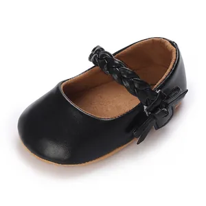 Eleganter schwarzer Baby Lauflernschuh mit geflochtenem Riemen und Schleifendetail
