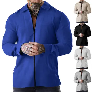 Men's waffle knit zip-up jacket in multiple solid colors with detailed texture