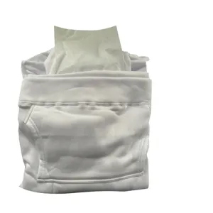 Folded white fleece hoodie detailing individual packaging and moisture-proof paper