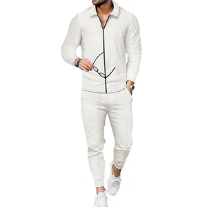Close-up view of a white waffle knit tracksuit set featuring a zipper shirt and long pants