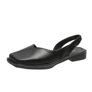 Sandales plates élégantes à bout carré noir avec bride élastique confortable