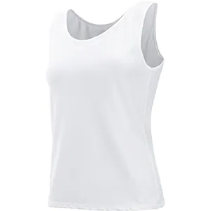 Vue latérale détaillée d'un débardeur de sport blanc évacuant l'humidité pour femmes