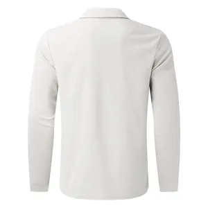 Back view of men's long sleeve polo shirt featuring white waffle texture fabric