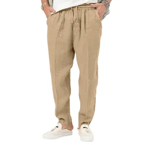 Atmungsaktive Herren Sommer Leinen Freizeithose mit lockerem Schnitt und Kordelzug in Khaki